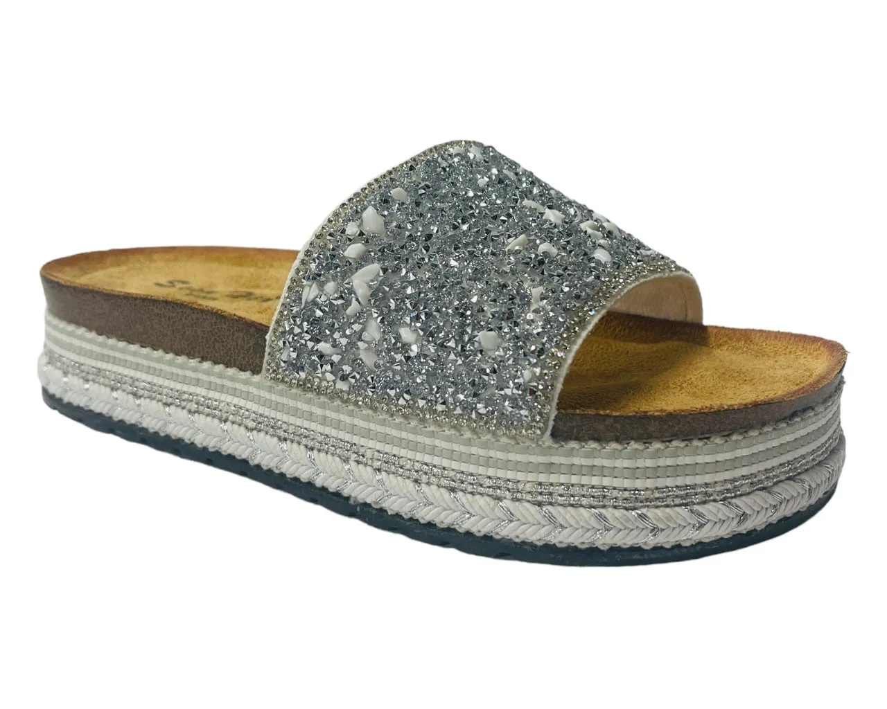 Platform Stone Glitter Mules Sliders