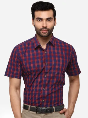 Red & Blue Tailored Fit Checked Casual Shirt | JadeBlue