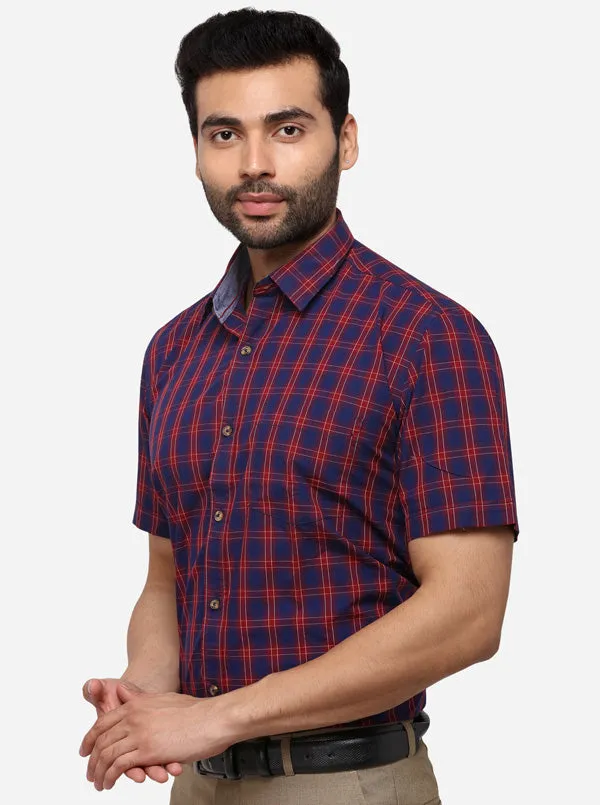 Red & Blue Tailored Fit Checked Casual Shirt | JadeBlue