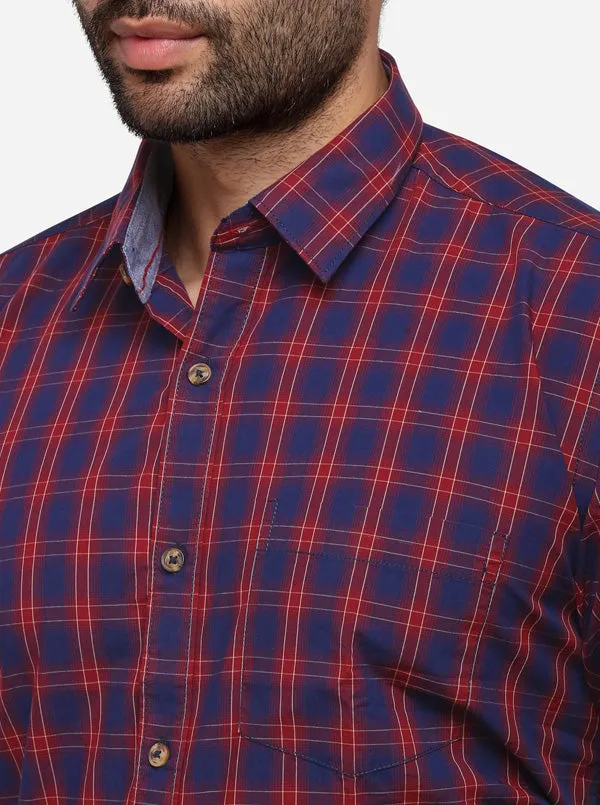 Red & Blue Tailored Fit Checked Casual Shirt | JadeBlue