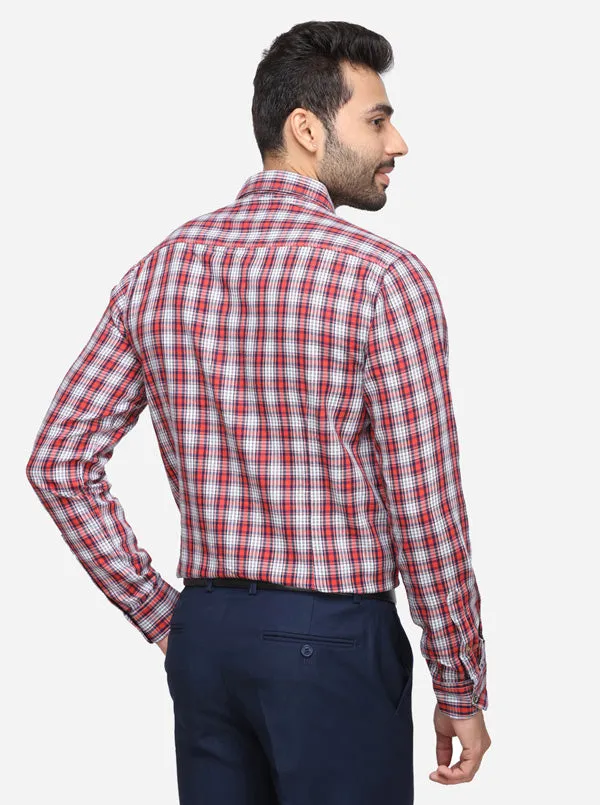 Red & White Checked Slim Fit Casual Shirt | JadeBlue