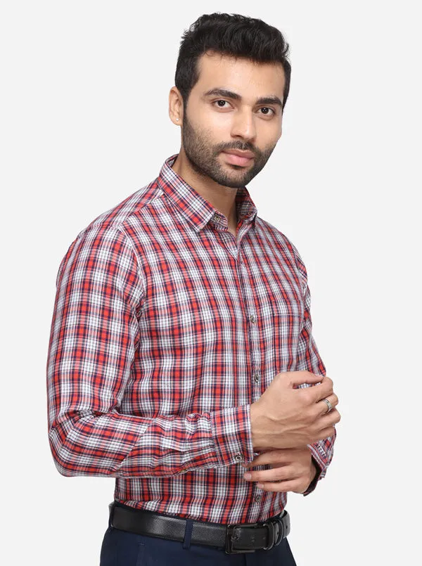 Red & White Checked Slim Fit Casual Shirt | JadeBlue