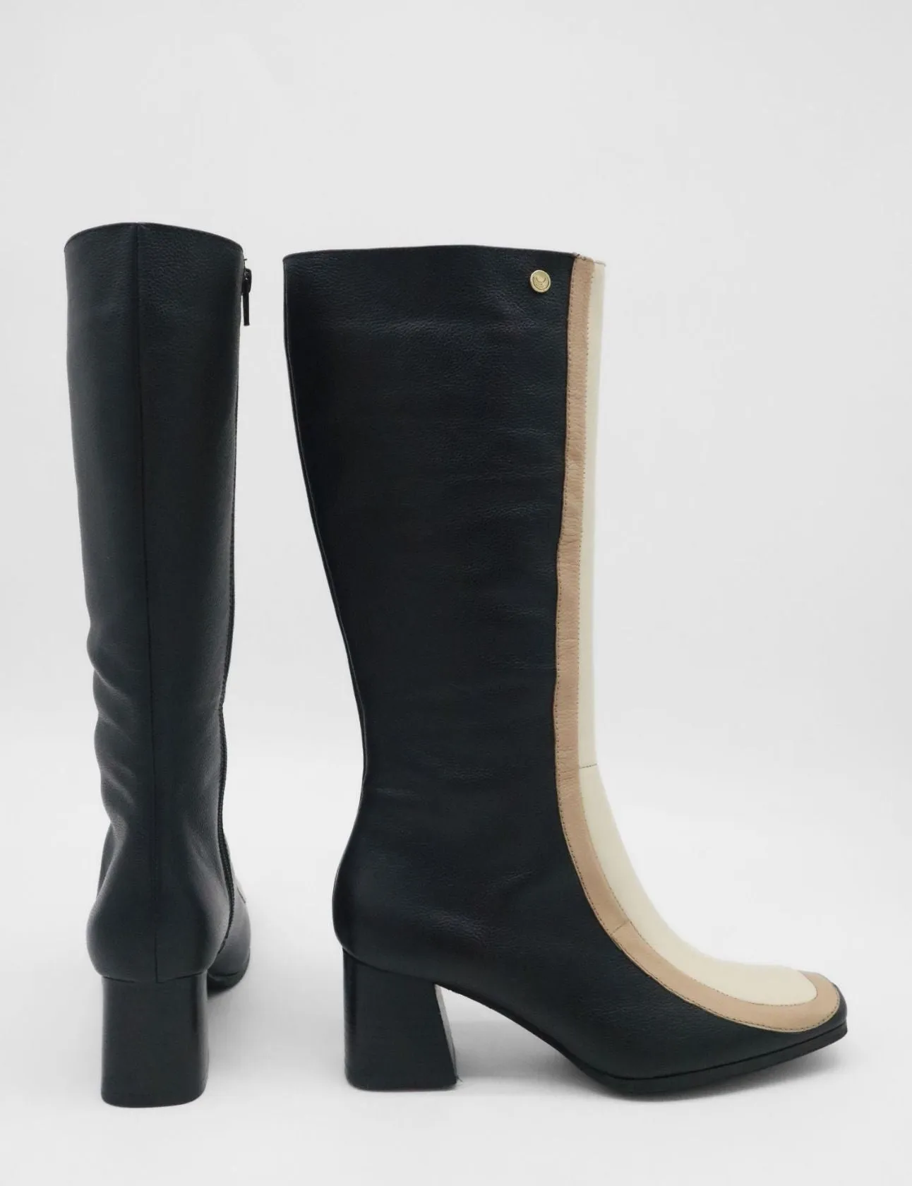 Revival knee high boots black/offwhite leather womens shoes