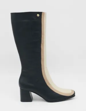 Revival knee high boots black/offwhite leather womens shoes