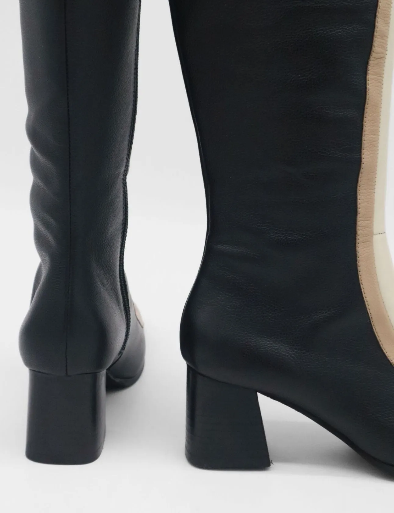 Revival knee high boots black/offwhite leather womens shoes