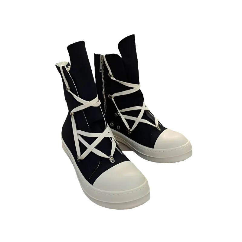 Rick Owens High-Top Canvas Boots - Black and White