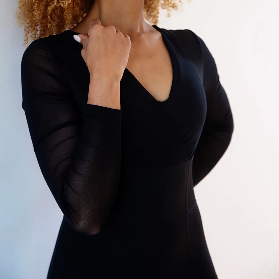 Sheer Sleeved Bodysuit | Black