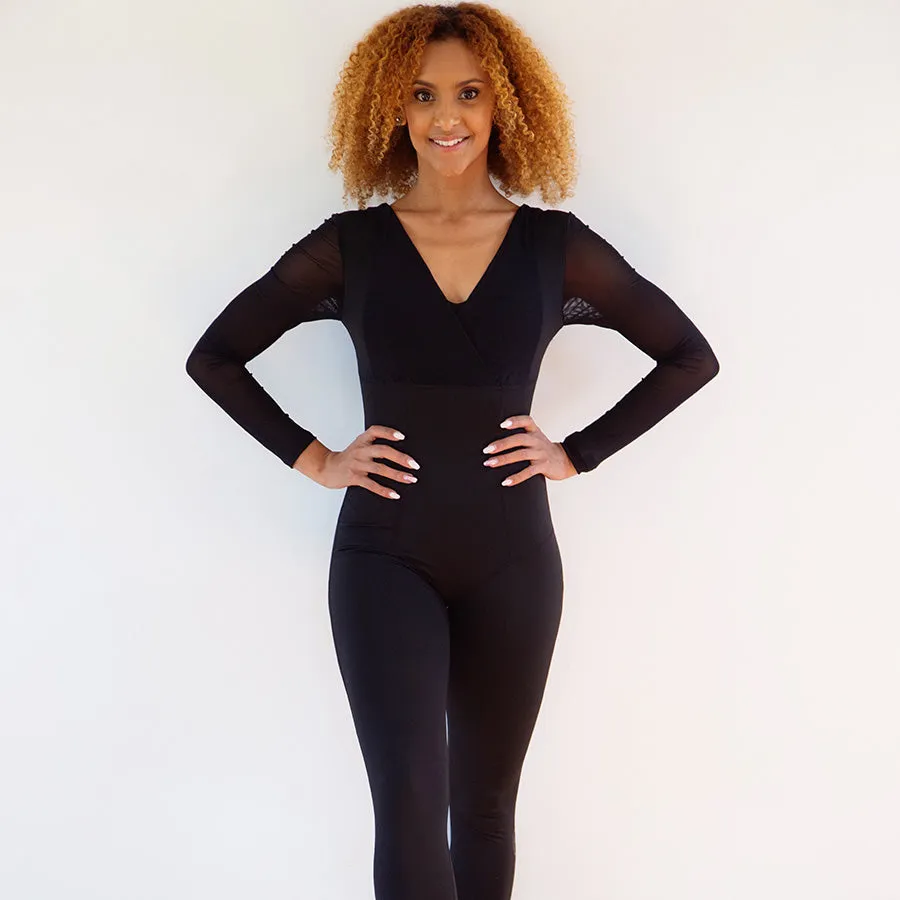 Sheer Sleeved Bodysuit | Black