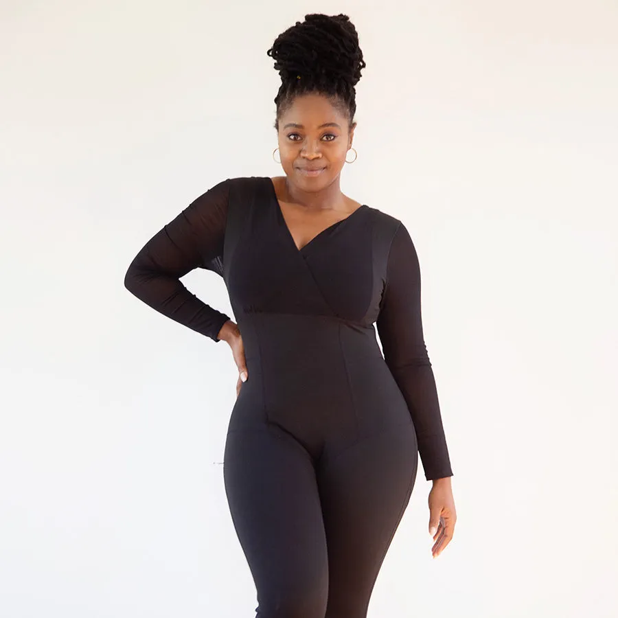 Sheer Sleeved Bodysuit | Black