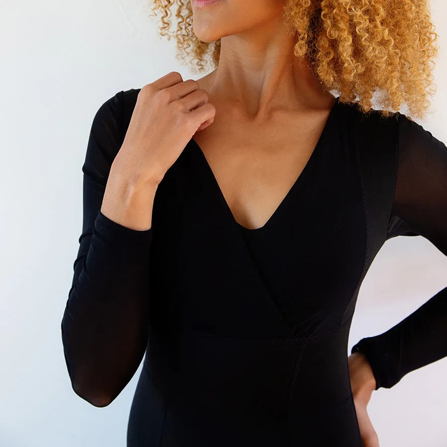 Sheer Sleeved Bodysuit | Black