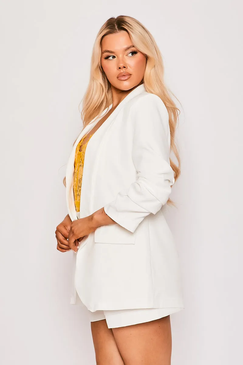 Shona - White Ruched Sleeve Blazer & Tailored Shorts Co-ord