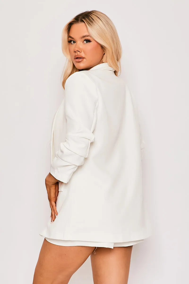 Shona - White Ruched Sleeve Blazer & Tailored Shorts Co-ord