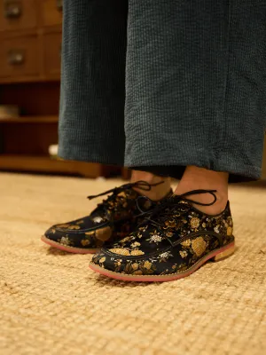 Soffia | Gold Age Rose Print Flat Brogues