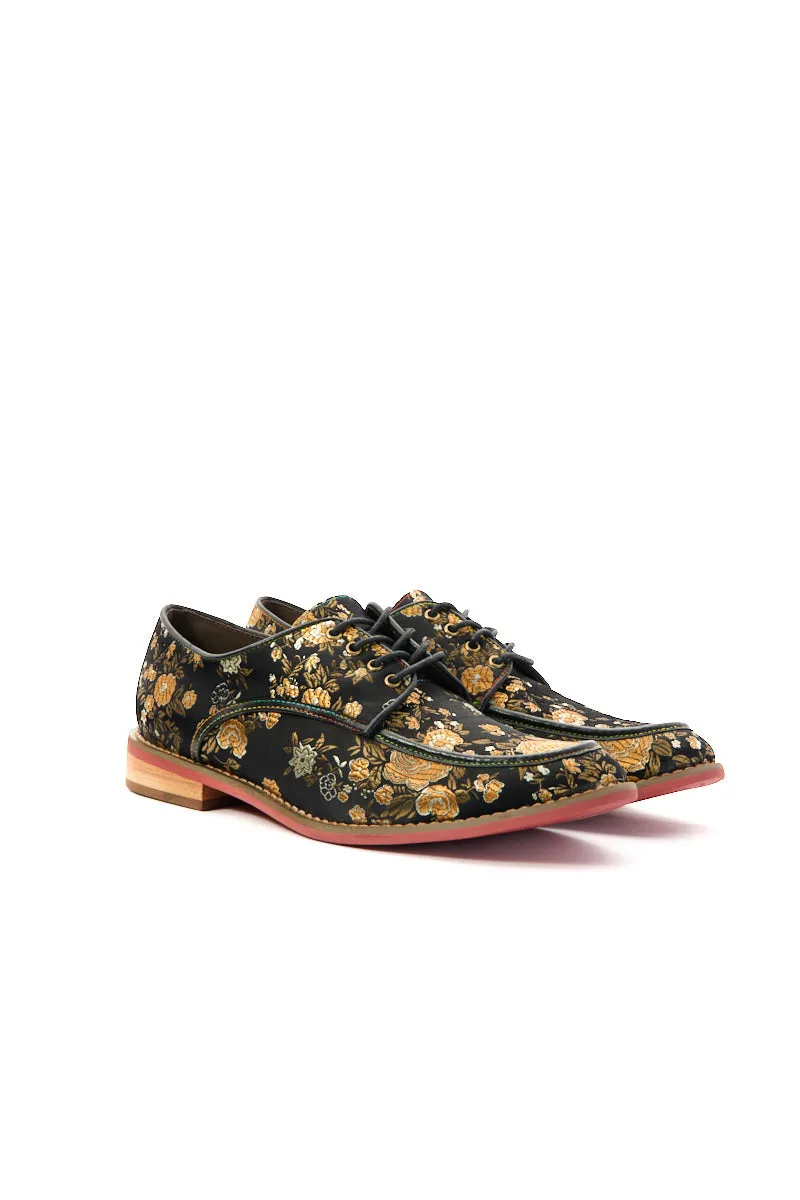 Soffia | Gold Age Rose Print Flat Brogues