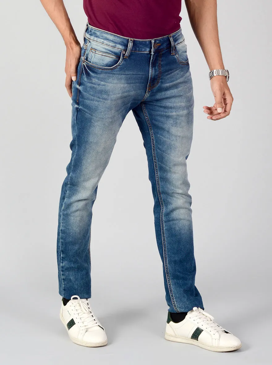 Steel Blue Washed Slim Fit Jeans | Greenfibre