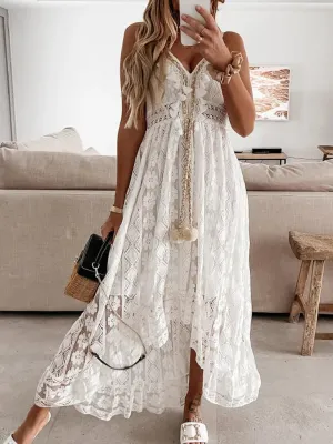 TastyHottie - Sleeveless V-neck Tassel Ruching Dress