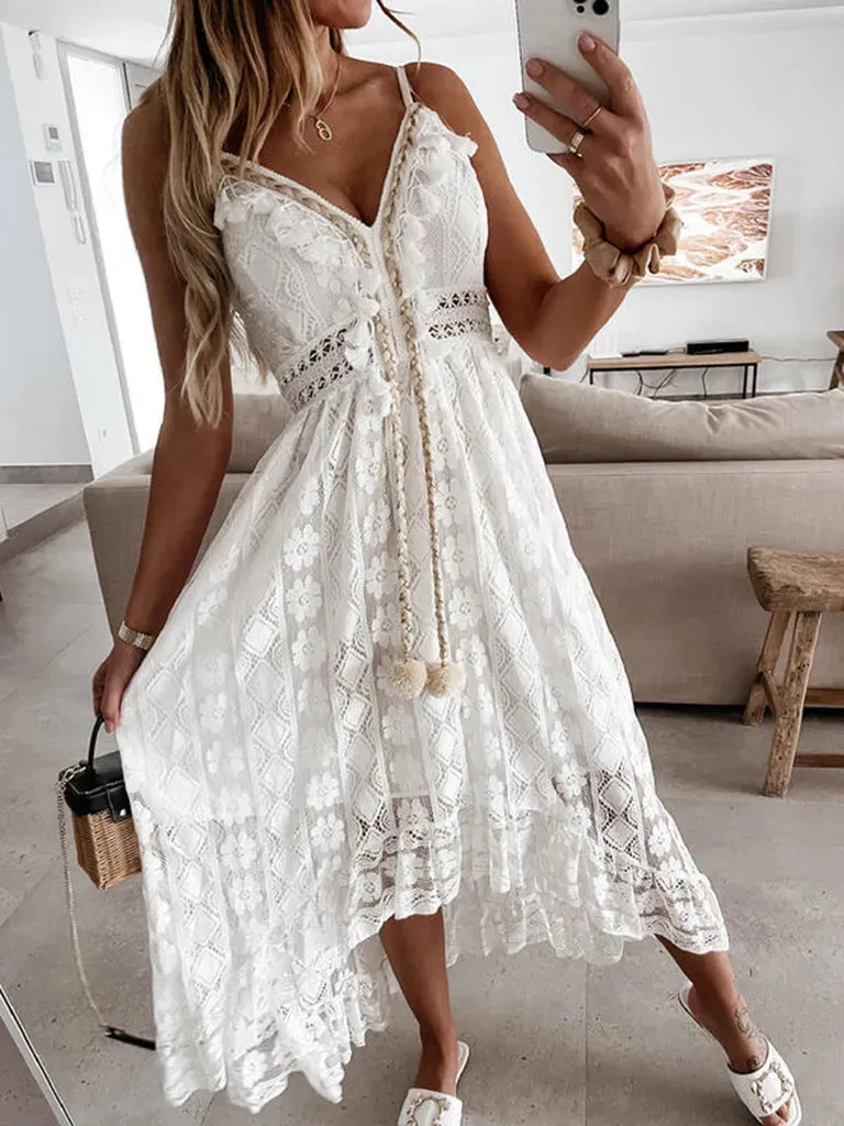 TastyHottie - Sleeveless V-neck Tassel Ruching Dress