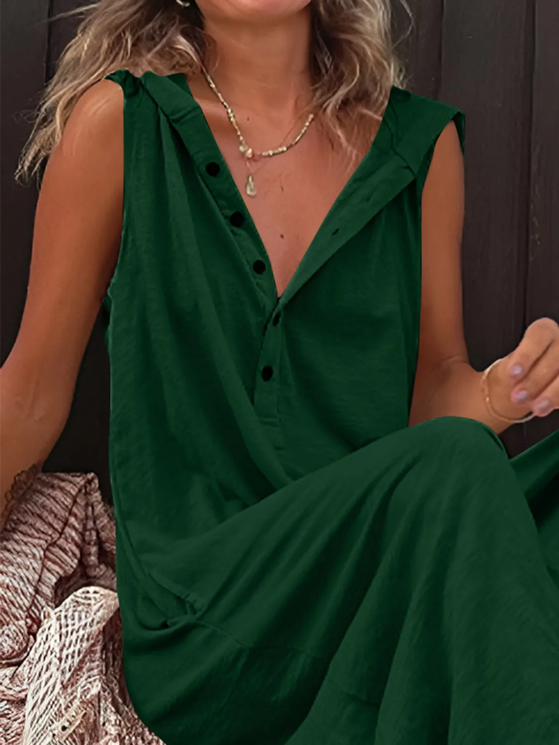 Timeless Elegance: Full Size Half Button Sleeveless Jumpsuit