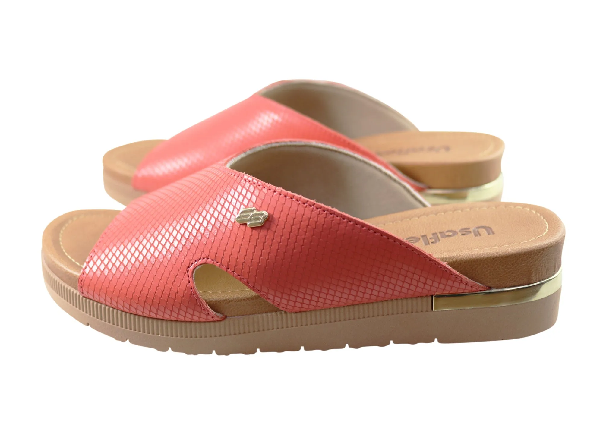 Usaflex Evoke Womens Comfort Leather Slides Sandals Made In Brazil