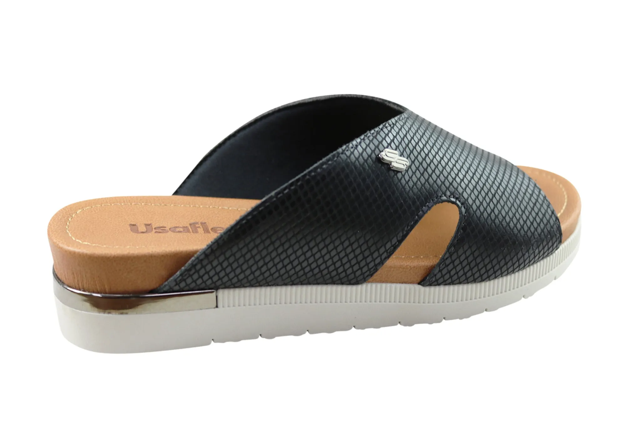 Usaflex Evoke Womens Comfort Leather Slides Sandals Made In Brazil