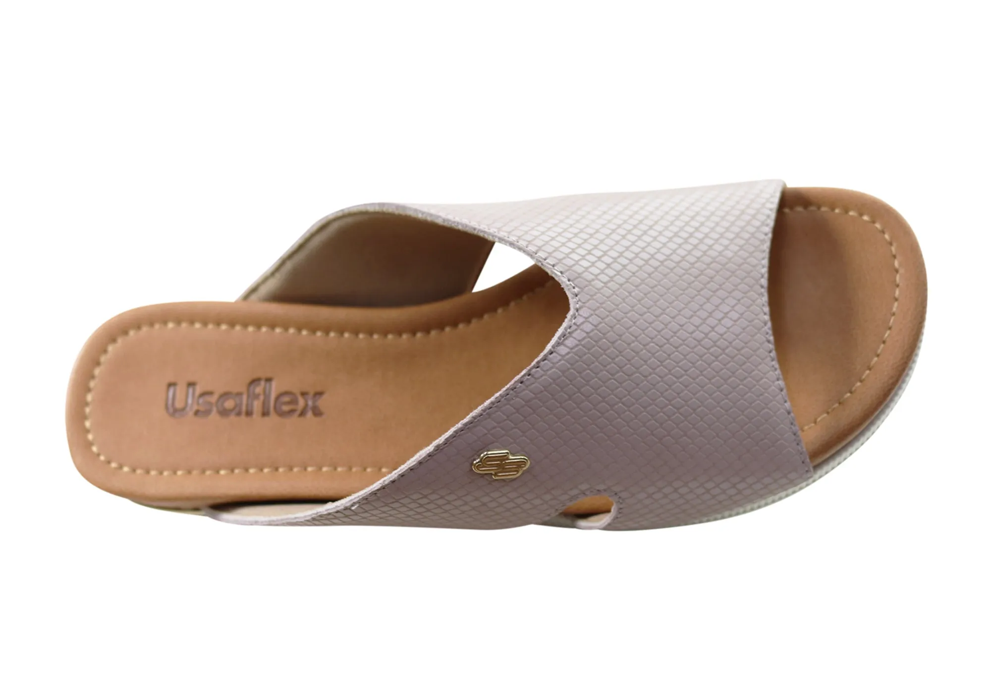 Usaflex Evoke Womens Comfort Leather Slides Sandals Made In Brazil