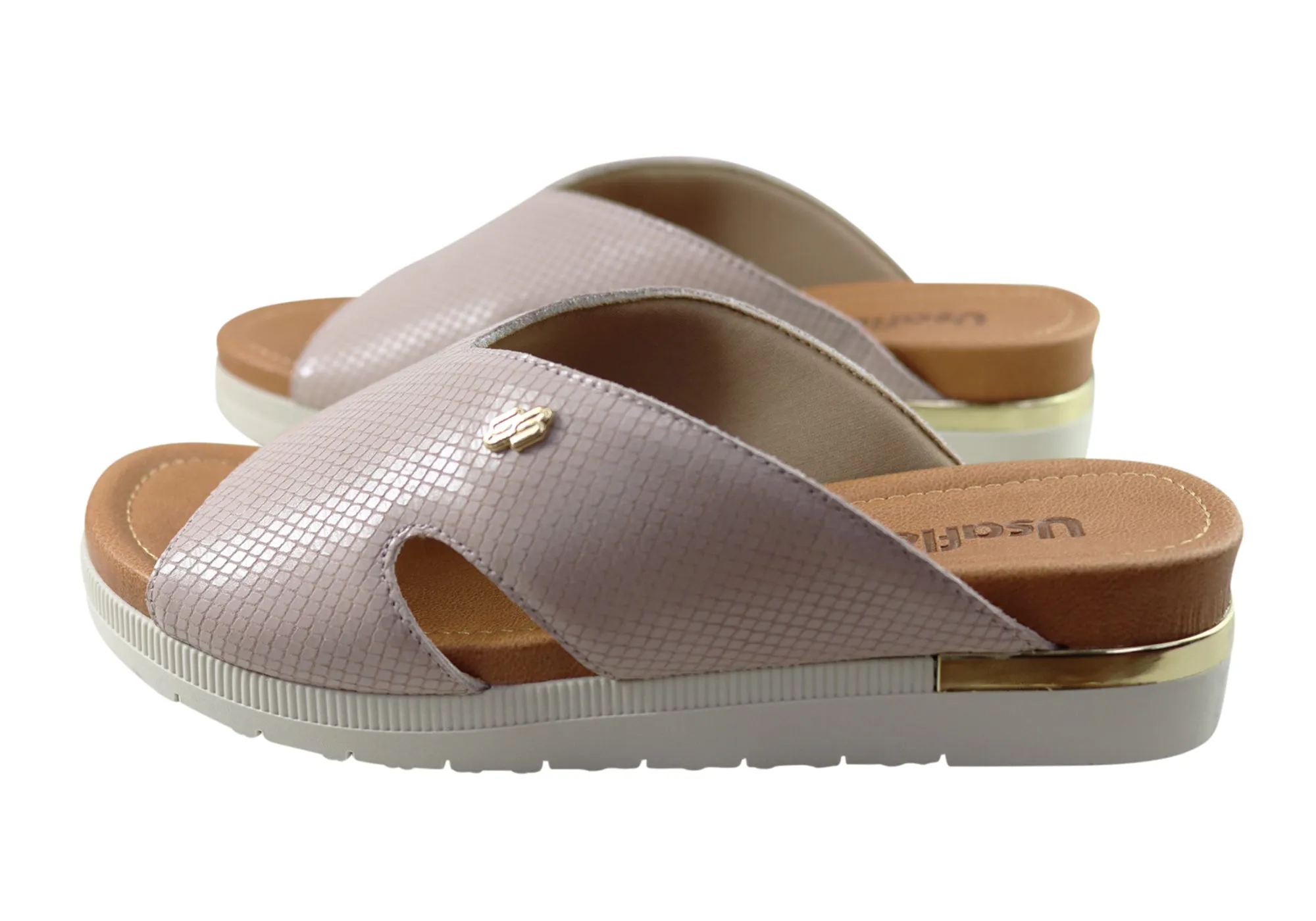 Usaflex Evoke Womens Comfort Leather Slides Sandals Made In Brazil