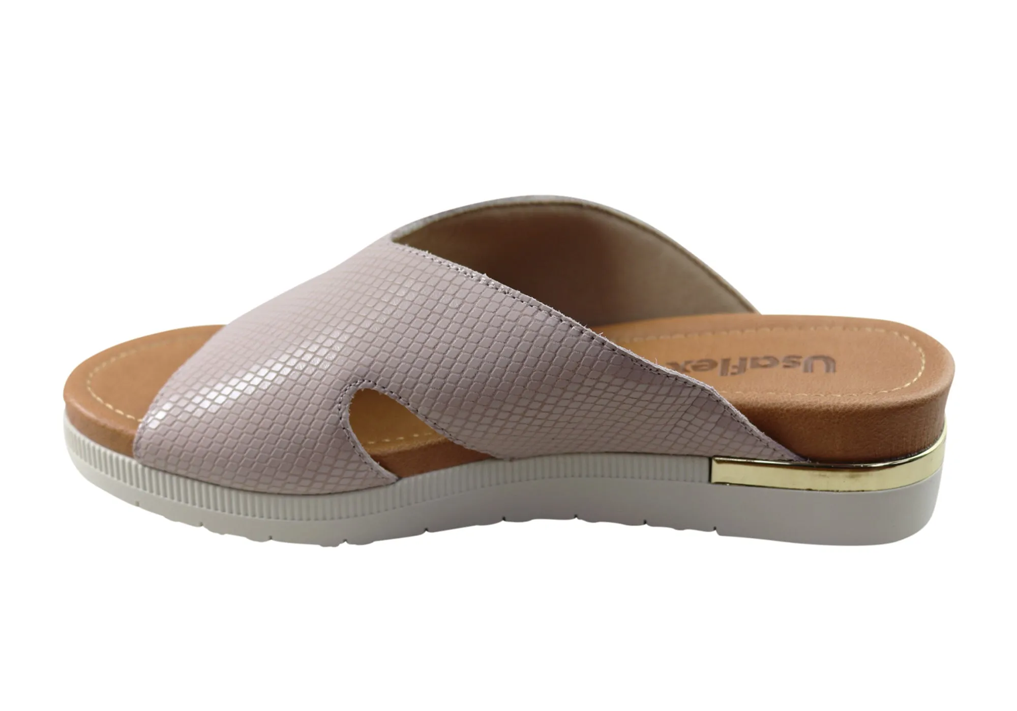 Usaflex Evoke Womens Comfort Leather Slides Sandals Made In Brazil