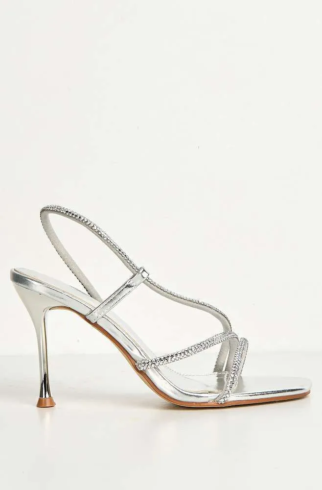 Val 3 Diamante Band Stiletto Heeled Sandals in Silver