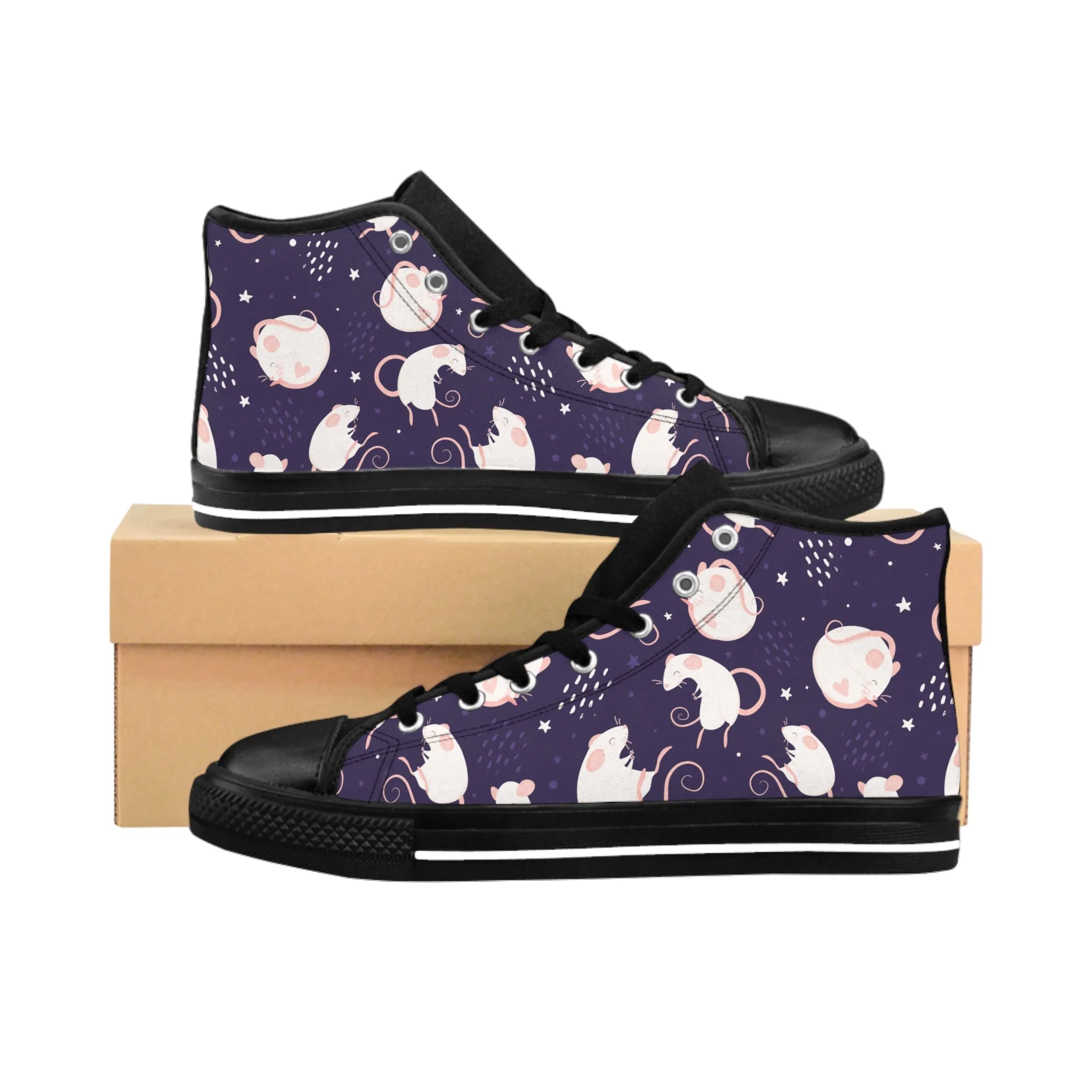 White Mouse Purple Background Women's Classic Sneakers