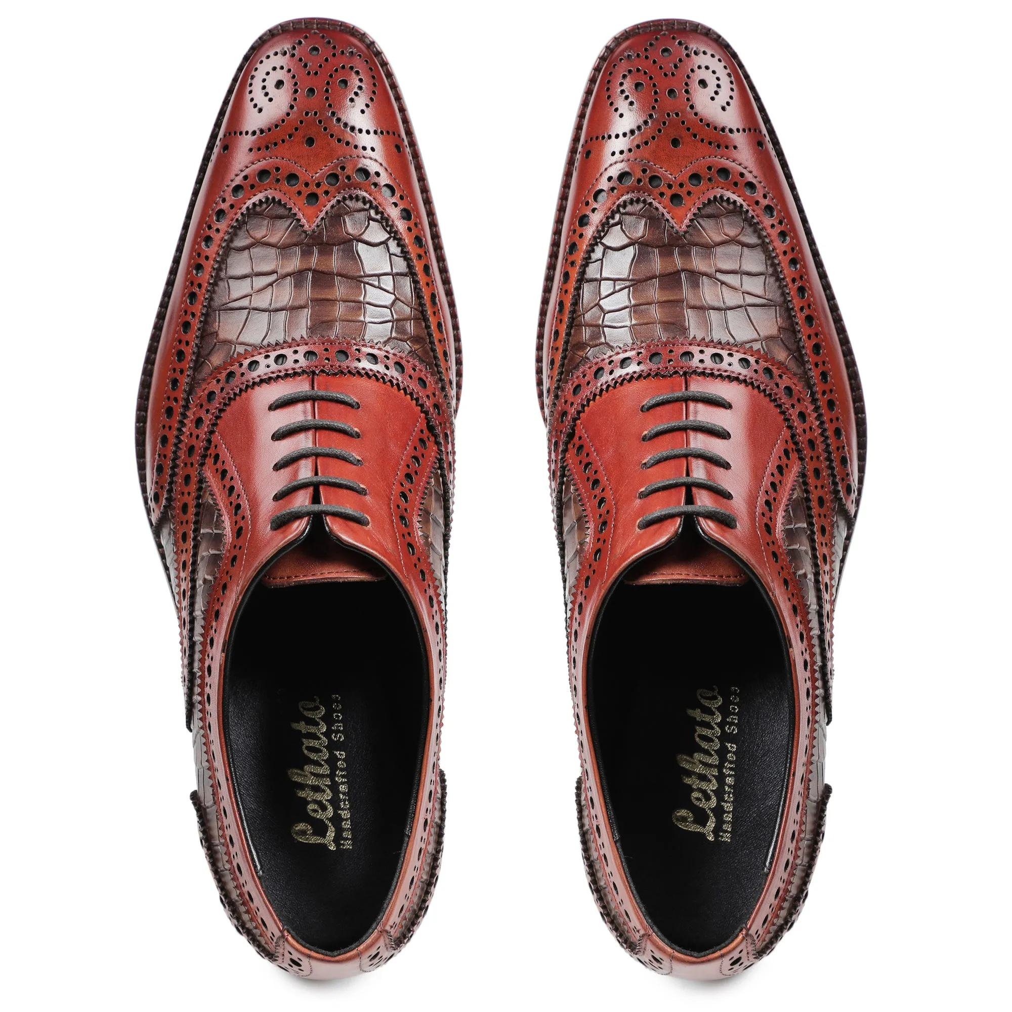 Wingtip Brogue Oxford- Croc Cognac