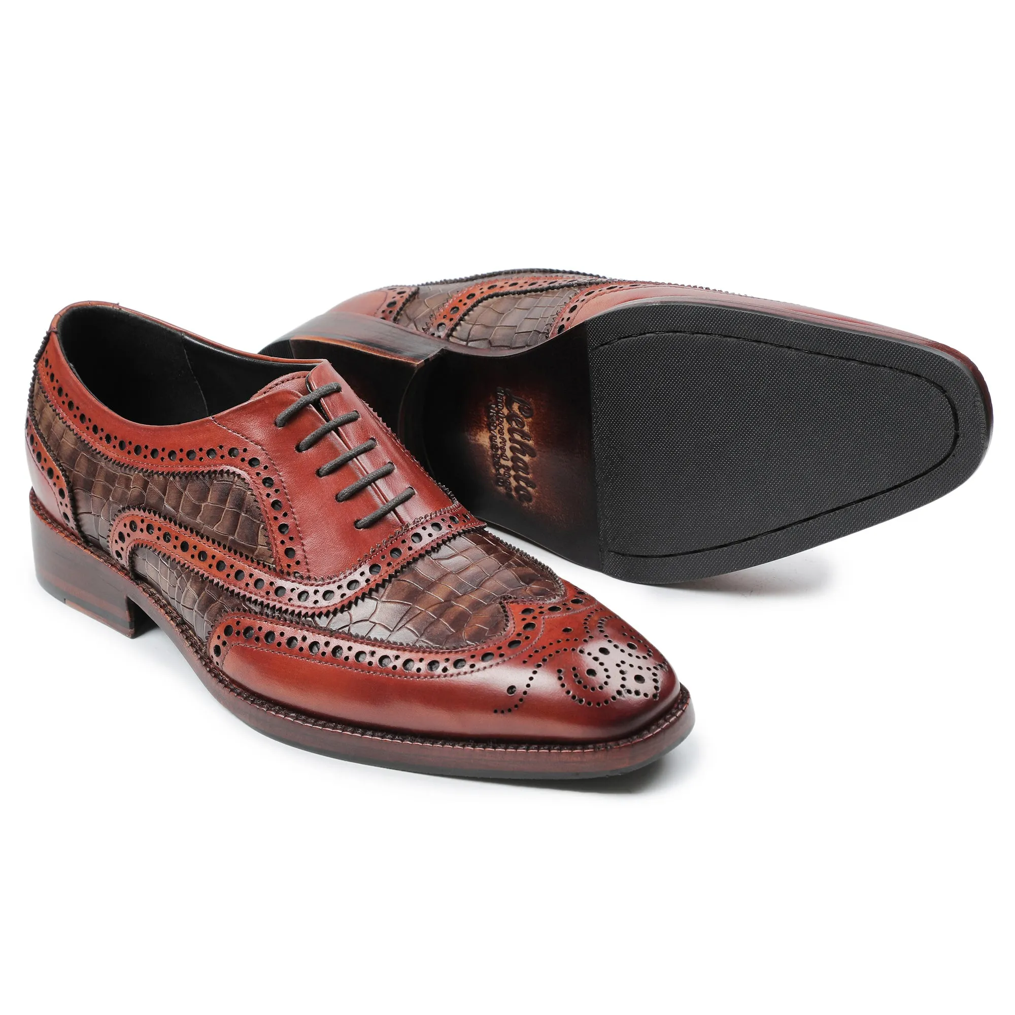 Wingtip Brogue Oxford- Croc Cognac