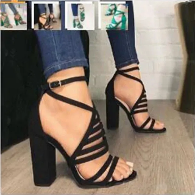 women Cut Buckle High Heels Strap Shoes