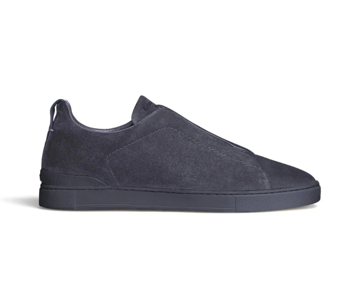 Zegna Blue Suede Triple Stitch Sneaker